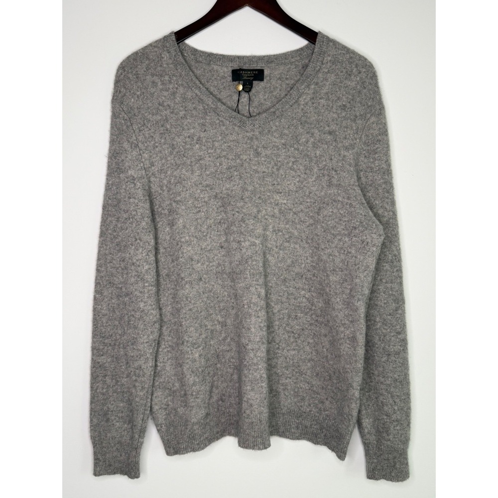Club Room 100% Cashmere Sweater V-Neck Luxury Minimalist Mens Size L Gray Preppy